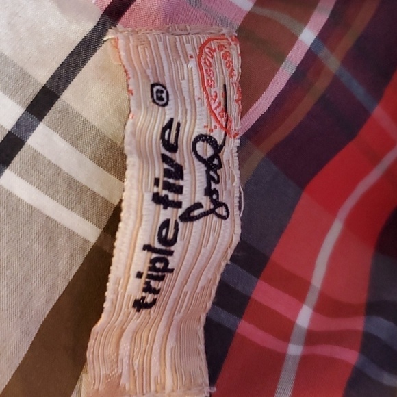 Triple Five Soul army green cotton button down Pit 2 pit 22" - Picture 2 of 11